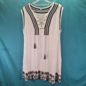 BB Dakota Womens Sleeveless Embroidered Rayon Dress Size L White & Black